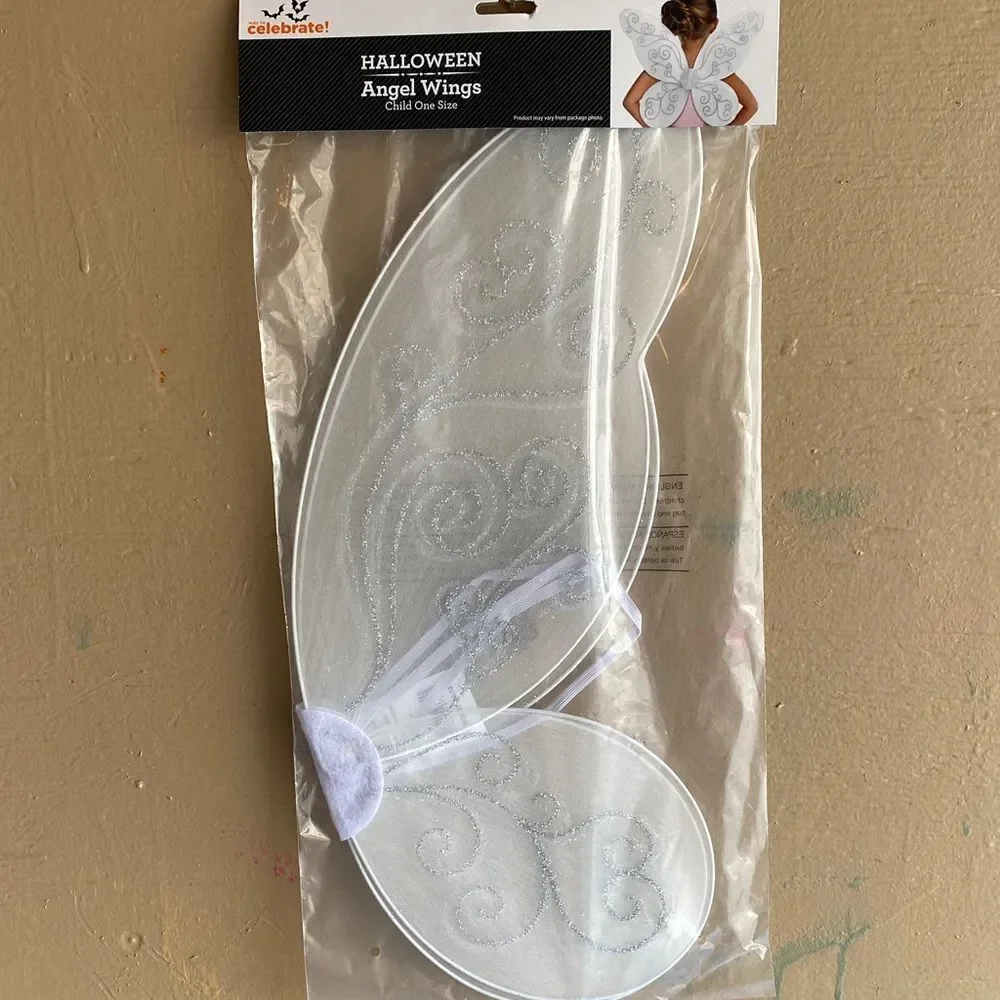 Girls White Glitter Angel Wings Child One Size Halloween Costume Accessory